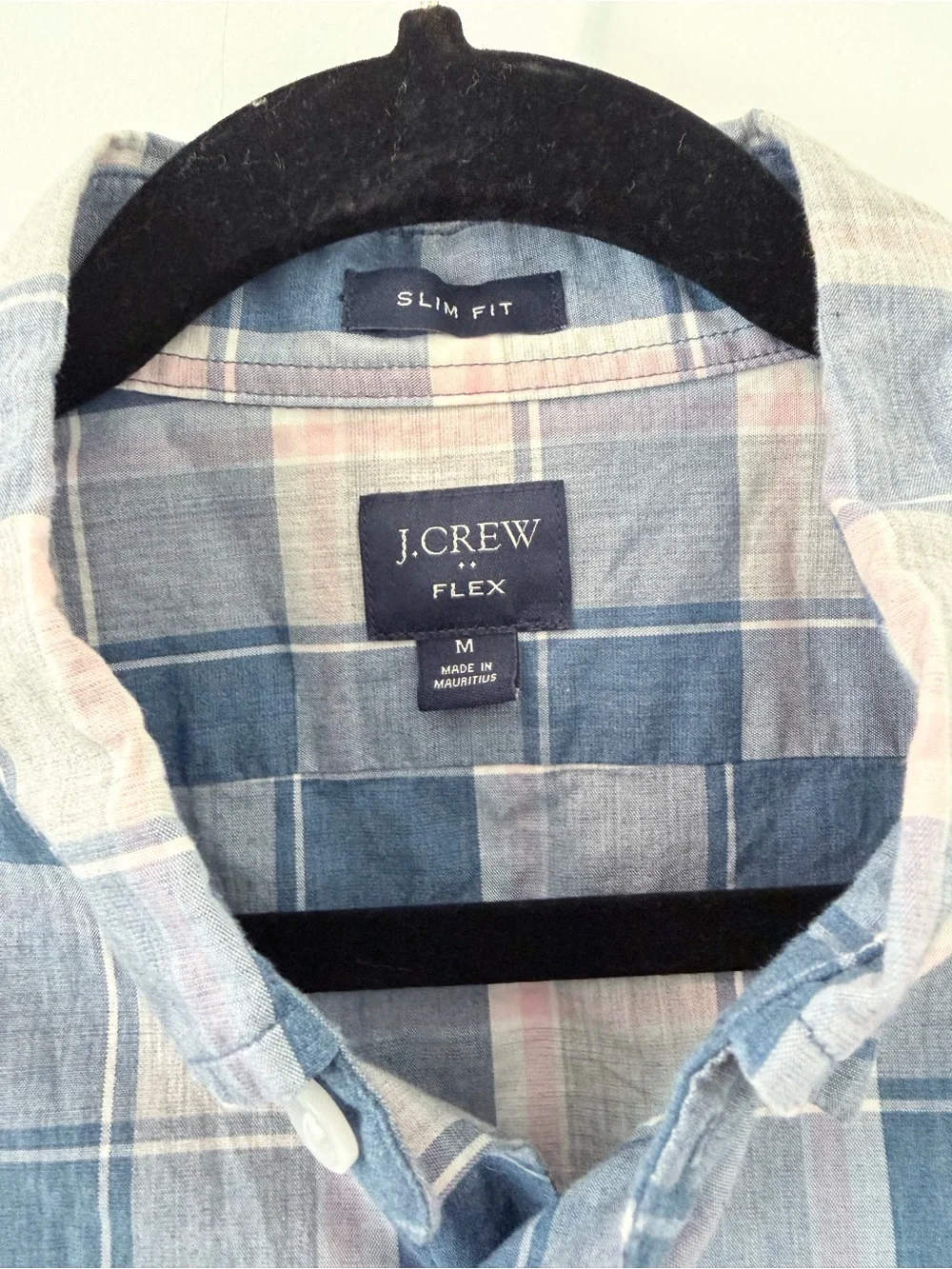 J. Crew Men's Slim Fit Blue White & Pink Plaid Button-Down Shirt Size Medium